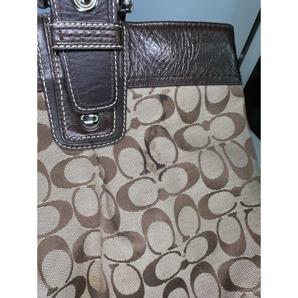 For Repair - Coach Purse Canvas Brown Large Shoulderbag H1075-F13743 - Picture 4 of 12